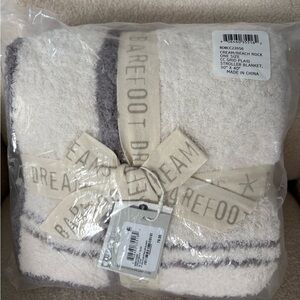 Barefoot Dreams Cream and Gray Striped Blanket